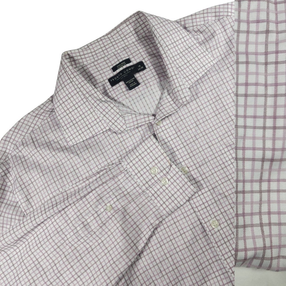 Pronto Uomo Men's‎ Non Iron Classic Fit Dress Shirt Purple Plaid 18 34 35
